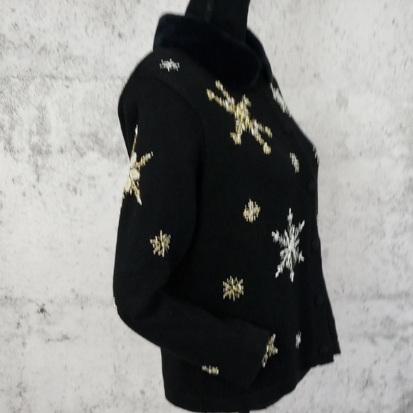 WINTER SNOWFLAKE Beaded Cardigan Blk S - Picture 5 of 8